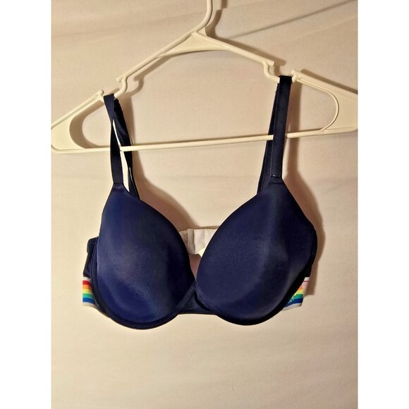 Pink Victorias Secret Blue Rainbow Strap Underwire Bra Size 34DD - Picture 1 of 2